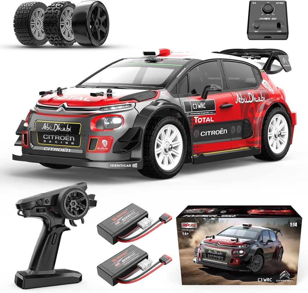 Brushless RC Drift Car MJX Hyper GO 14303 1:14 Citroen C3, 40mph Max 4WD RTR High Speed RC Rally Car with Gyro & 2x2000mAh Batteries, Hobby Grade Remote Control Drifting Car Gift for Adults