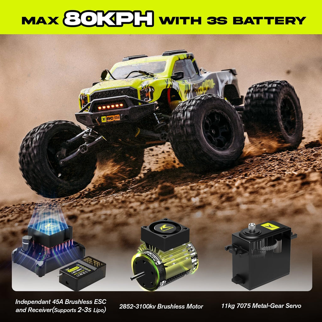 AMORIL 1/10 RTR Brushless Fast RC Cars for Adults,Max 50mph Hobby Electric Off-Road Monster Truck,Waterproof High Speed RC Car 4WD Remote Control Car with 3S Lipo,Green