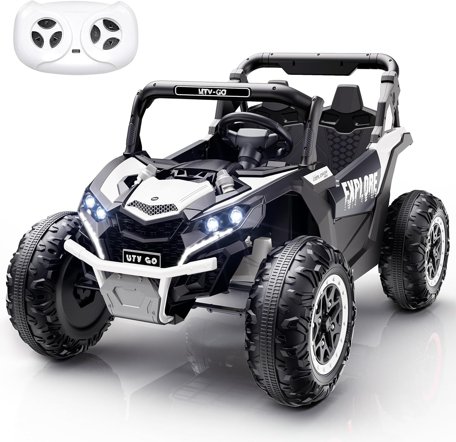 Tengen 2 Seater Kids Ride on Car, Electric 4WD Off-Road UTV Truck, 7Ah Large Battery Kids Electric Car with Remote Control, Safety Belt, Horn, Music, and Lights for Aged 3-8 Years Blue