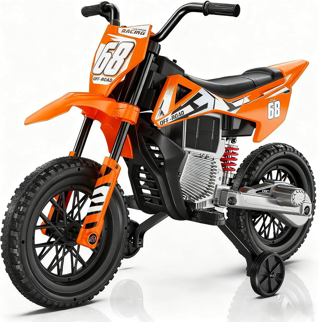 S6 12V Kids Motorcycle, 2x25W Ride on Motorbike, Equipped with Safety Training Wheels, Self-Control Throttle Grip, Bluetooth, Multi Music, Spring Suspension, Idea Present for Little Kids