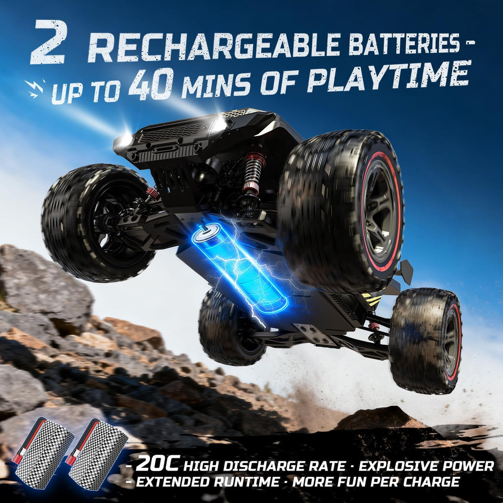 DEERC 209E 1:10 Brushless RC Truck, 60+ KMH High Speed 4WD All Terrain Off-Road Hobby Grade RC Car, Waterproof Crawler Buggy with 2x3S Batteries & Extra Swing Arms, Gift for Adults & Boys