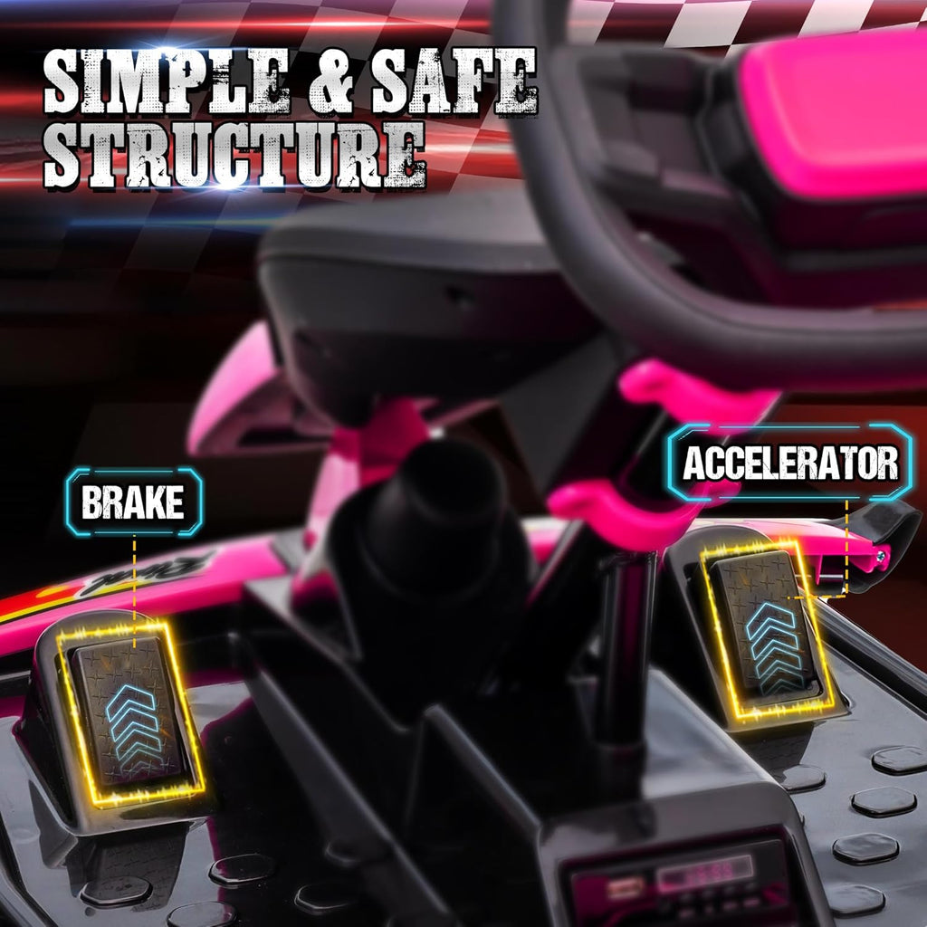 24V Electric Go Kart, Drift Car Outdoor Ride on Toy with EVA Tires, 400W Motor, 8.1 MPH, Music, Wireless, Drift Mode and 2 Speed, Crazy Go Cart for Kids 6-12 Years Old