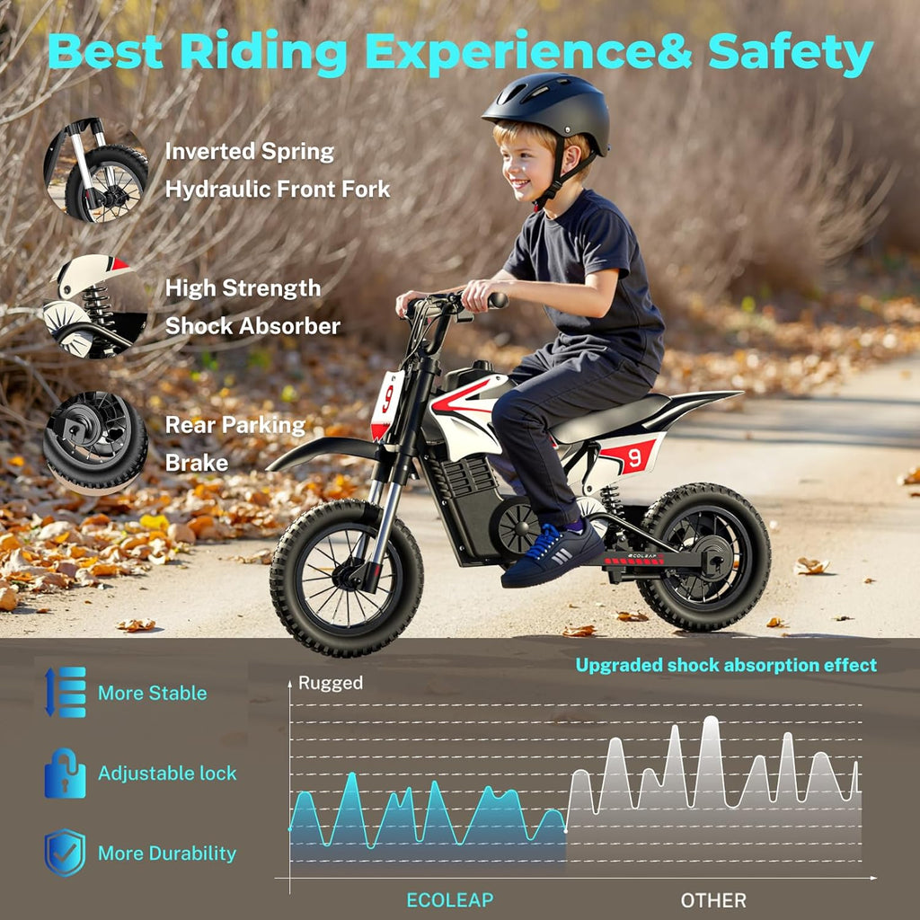 K1 Kids Electric Dirt Bike 36V Motorcycle,16MPH Fast Speed 14 Mile Long-Range,700W Peak 3-Speed Modes Electric Bike for Kids Ages 3-10