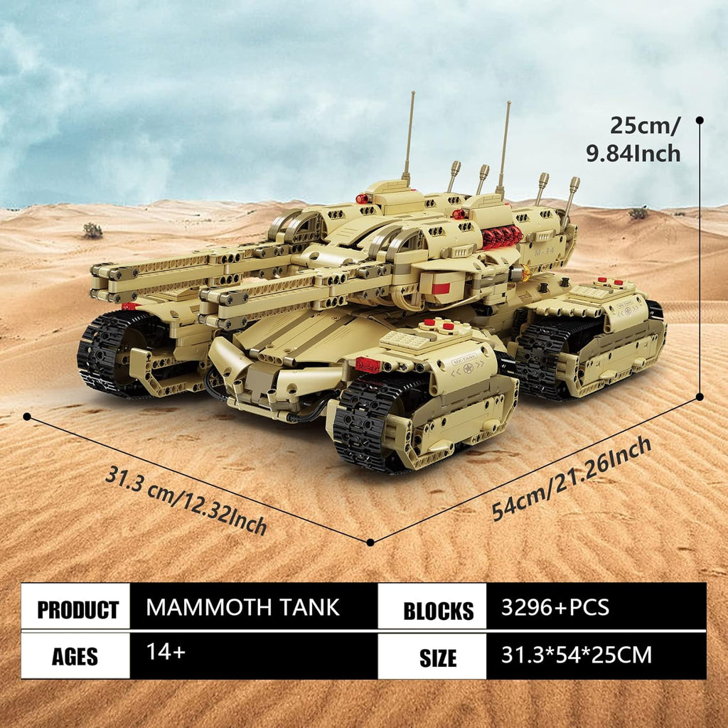 Mould King 20011 Technology MOC Building Block Mammoth Tank, Remote Control Rechargeable RC Tank Model Kit for Adults