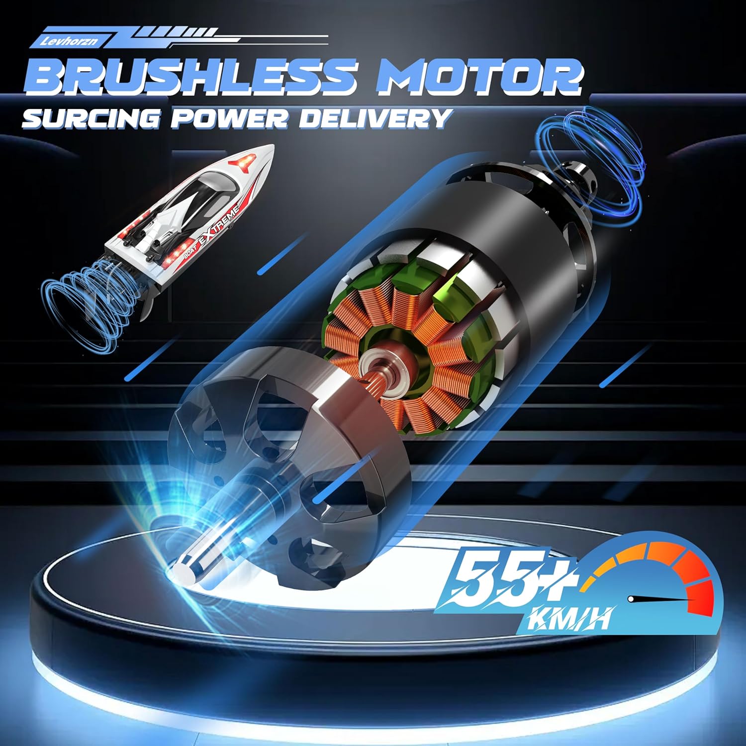 34+MPH Brushless RC Boat for Adults & Kids with 2 Rechargable Batteries- Large 19” Remote Control Boat Toy, HJ816 Rc Speed Boats for Lakes & Rivers (Grey)