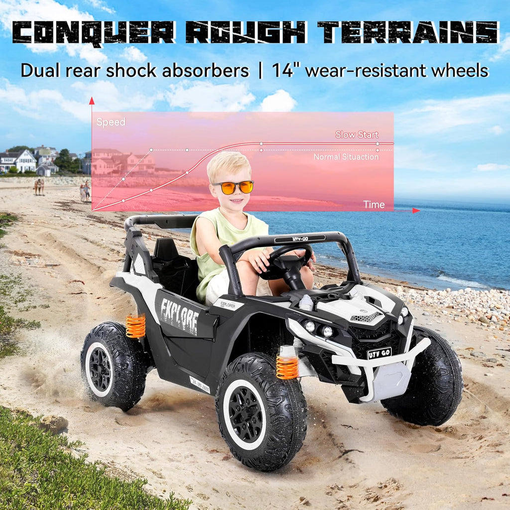 Tengen 2 Seater Kids Ride on Car, Electric 4WD Off-Road UTV Truck, 7Ah Large Battery Kids Electric Car with Remote Control, Safety Belt, Horn, Music, and Lights for Aged 3-8 Years Blue