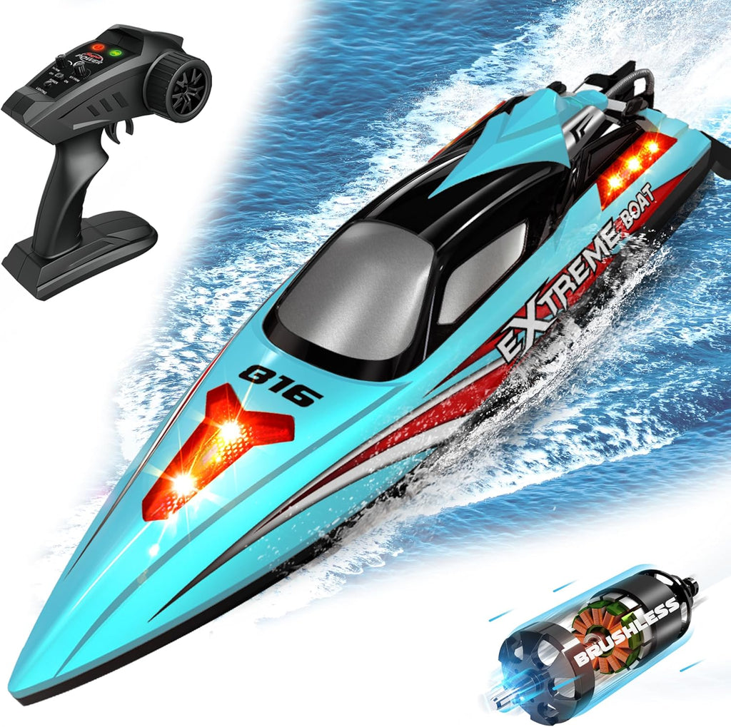 34+MPH Brushless RC Boat for Adults & Kids with 2 Rechargable Batteries- Large 19” Remote Control Boat Toy, HJ816 Rc Speed Boats for Lakes & Rivers (Grey)
