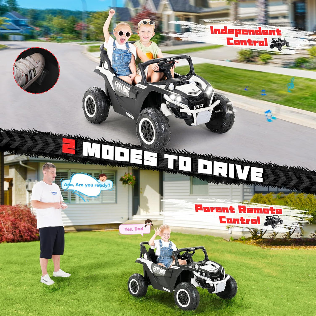 Tengen 2 Seater Kids Ride on Car, Electric 4WD Off-Road UTV Truck, 7Ah Large Battery Kids Electric Car with Remote Control, Safety Belt, Horn, Music, and Lights for Aged 3-8 Years Blue