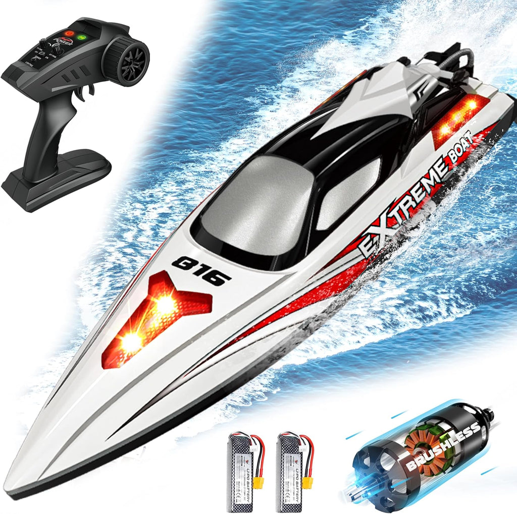 34+MPH Brushless RC Boat for Adults & Kids with 2 Rechargable Batteries- Large 19” Remote Control Boat Toy, HJ816 Rc Speed Boats for Lakes & Rivers (Grey)