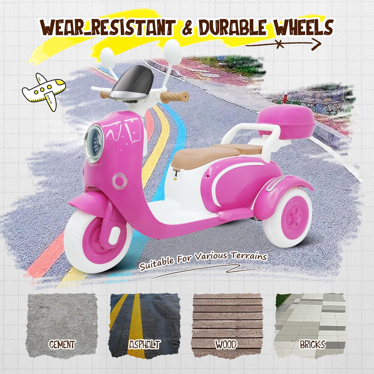 12V Kids Electric Motorcycle, 3 Wheel 2 Seater Ride on Motorcycle with 2.4G Parental Remote Control, Music, Horn, Light, Big Storage Box, Dual Motor Electric Motorcycle for Kids 3-8