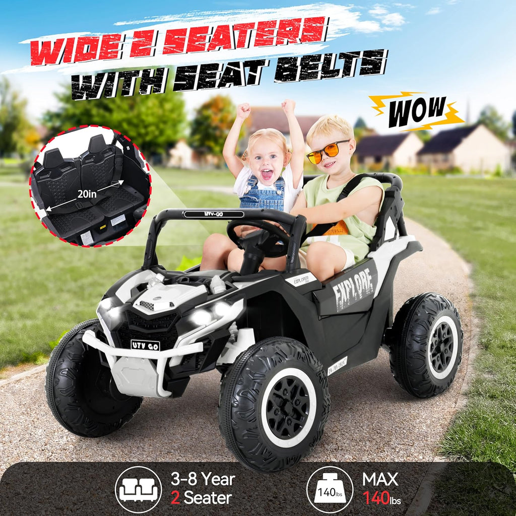 Tengen 2 Seater Kids Ride on Car, Electric 4WD Off-Road UTV Truck, 7Ah Large Battery Kids Electric Car with Remote Control, Safety Belt, Horn, Music, and Lights for Aged 3-8 Years Blue