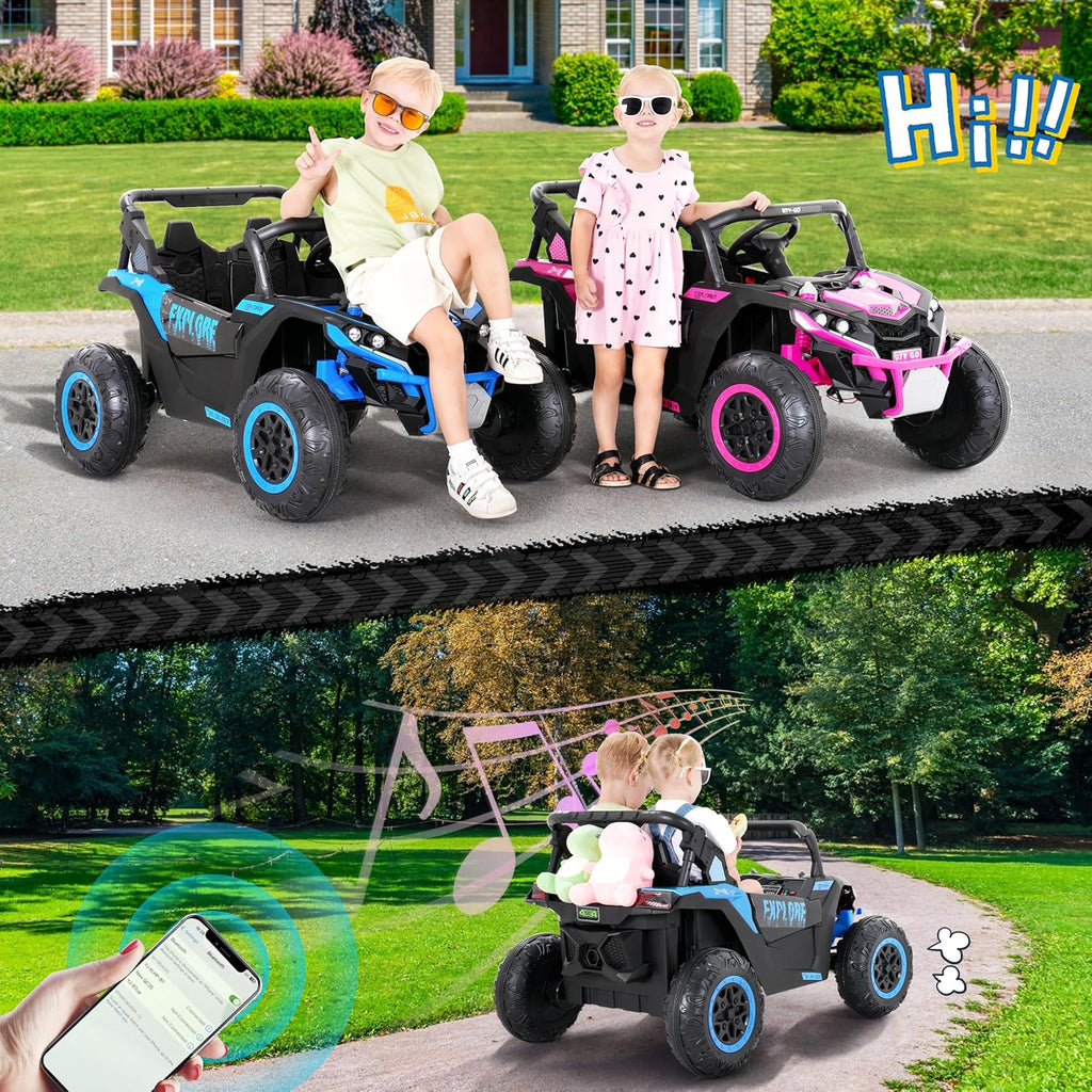 Tengen 2 Seater Kids Ride on Car, Electric 4WD Off-Road UTV Truck, 7Ah Large Battery Kids Electric Car with Remote Control, Safety Belt, Horn, Music, and Lights for Aged 3-8 Years Blue